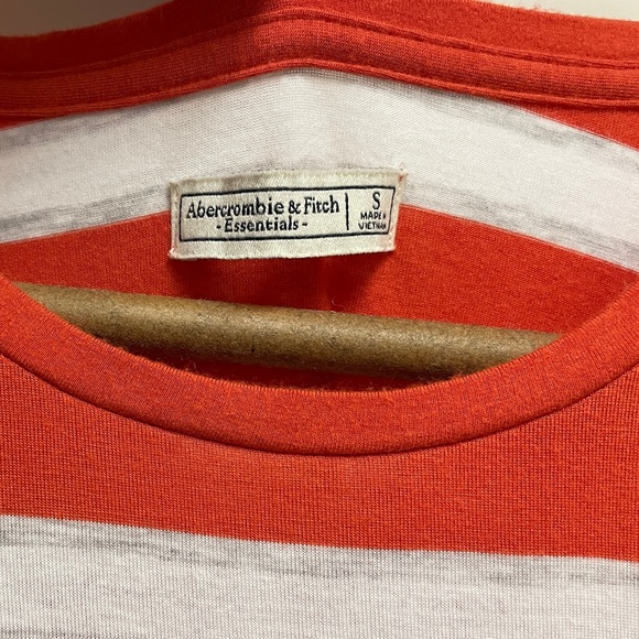 Abercrombie Orange/White/Grey Essentials Striped Tee - Size S - Picture 3 of 4